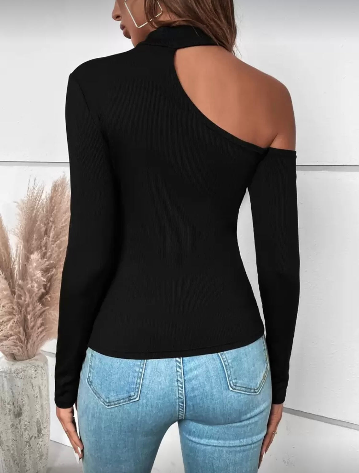 Black Top Asymmetrical Neck