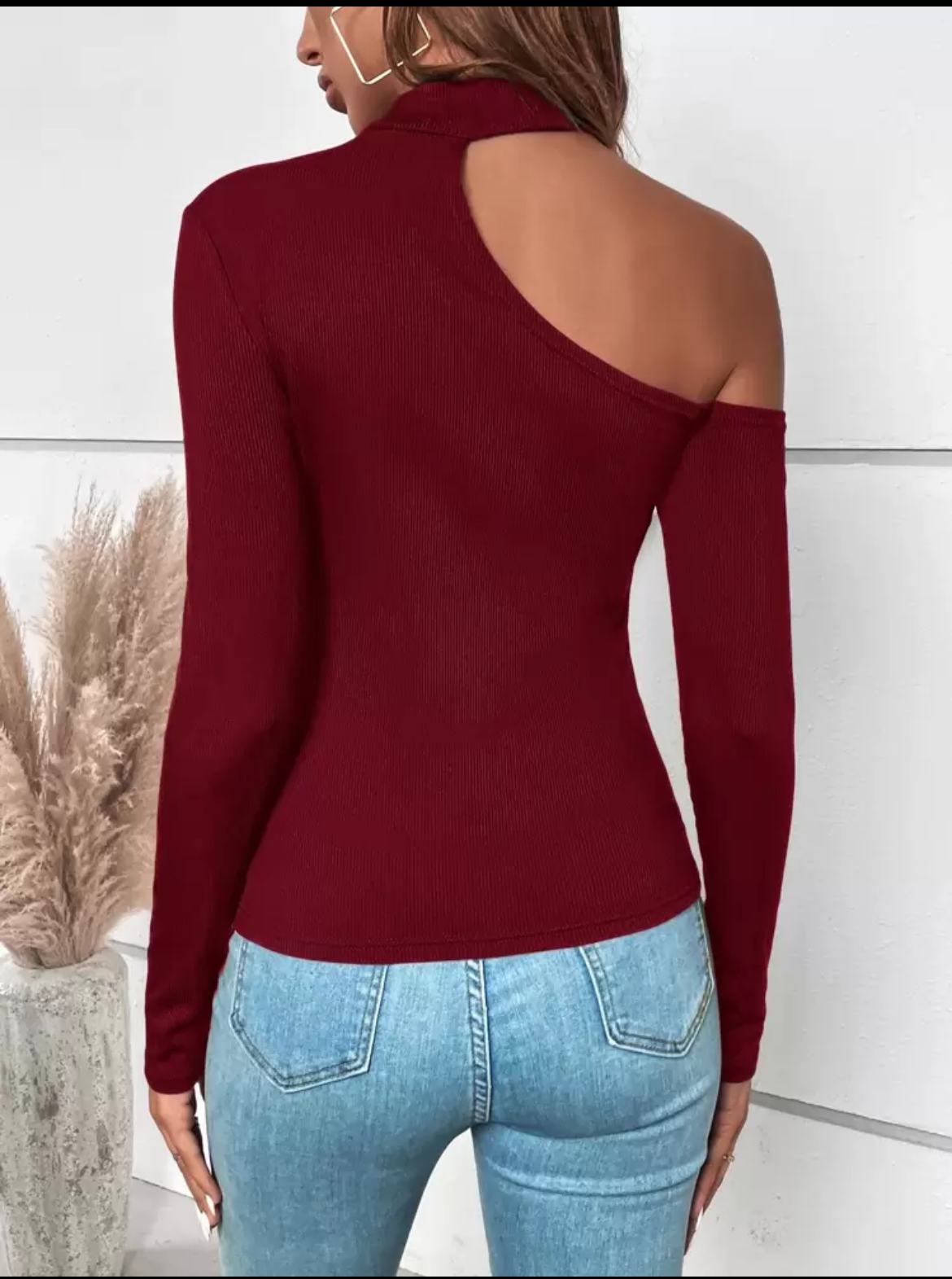 Burgundy Top Asymmetrical Neck